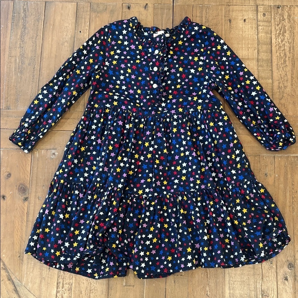Crewcuts navy multicolor star ruffled button front dress size 6